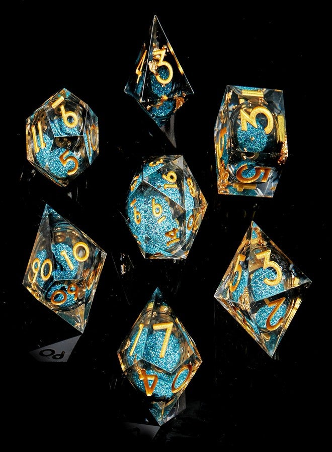 FugaCity DND Dice Set,Liquid Core Handmade Sharp Edge 7 Piece Resin Dice-Dungeons and Dragons Polyhedral Dice Set, D&D Dice Set with Gift Dice Case for RPG MTG Table Games （ - Image 1